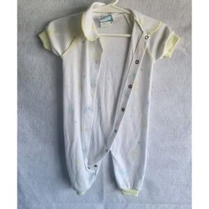 vintage sasson baby‎ romper sleeper play outfit white yellow neutrals medium